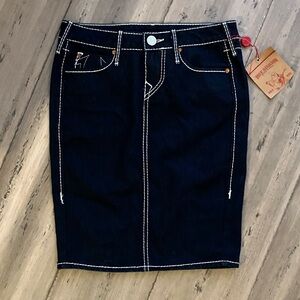 True Religion Denim Dark Blue Big Stitch Skinny Pencil Skirt 26